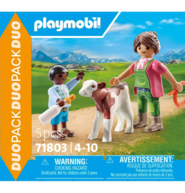 PLAYMOBIL 71803 Bäuerin mit Kind und Kalb