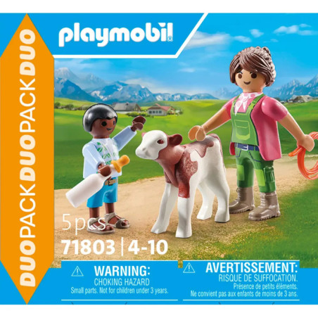 PLAYMOBIL 71803 Bäuerin mit Kind und Kalb