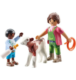 PLAYMOBIL 71803 Bäuerin mit Kind und Kalb