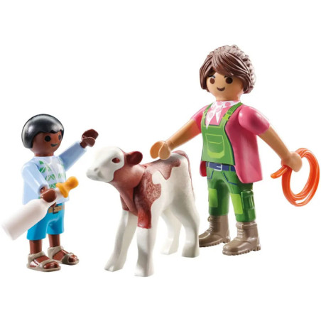 PLAYMOBIL 71803 Bäuerin mit Kind und Kalb