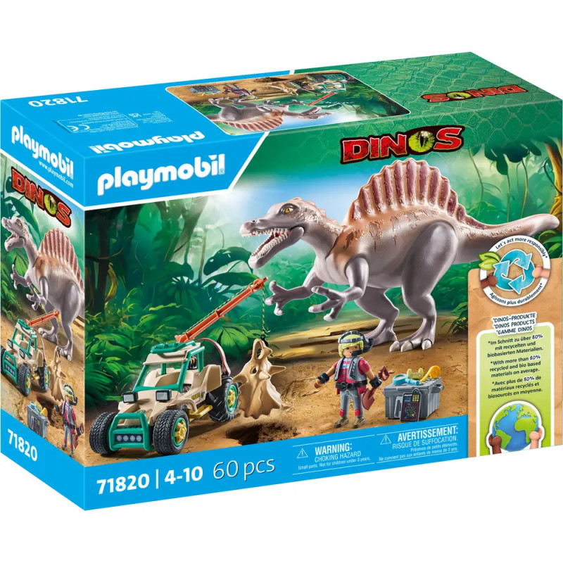 Playmobil Dinos Set mit Dino-Figur, Fahrzeug und Forscher, 60 Teile, ab 4 Jahren.
