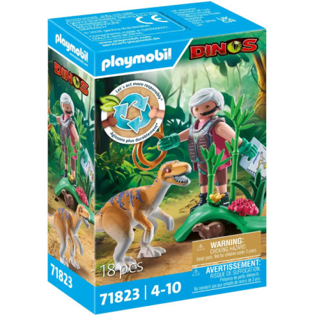 Playmobil Dinos Set 71823 mit Figur, Dino und Pflanzen für Kinder von 4-10 Jahren, 18 Teile.