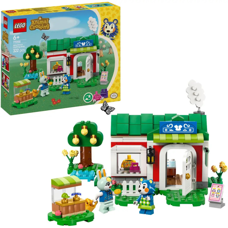 LEGO Animal Crossing Nooks Cranny Set mit Minifiguren, Shop, Außenstand und Verpackung.