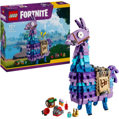 LEGO Fortnite Supply Lama Set mit Box, baubarer Lama-Figur und kleinen Zubehörteilen.