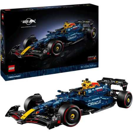 LEGO Technic Red Bull Racing Formel-1-Auto mit Verpackung und aufgebautem Modell zu sehen.