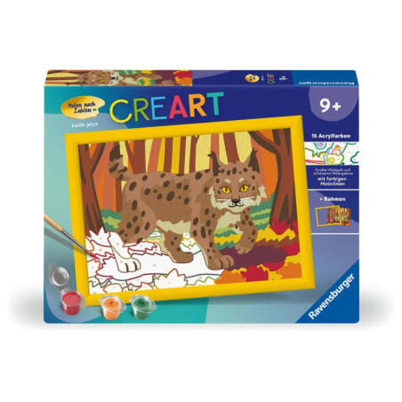 Ravensburger Malen-nach-Zahlen-Set mit Luchs im Wald, ab 9 Jahren.