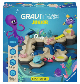 GraviTrax Junior Ocean Starter Set mit Meeresbahn und Zeichentrick-Meerestieren auf der Verpackung.