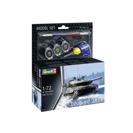Revell Leopard 2A7V 1:72 Modellbausatz incl. Farben, Kleber, Pinsel Box mit Panzer im Schnee. Revell Leopard 2A7V 1:72 Modellbausatz incl. Farben, Kleber, Pinsel Box mit Panzer im Schnee.