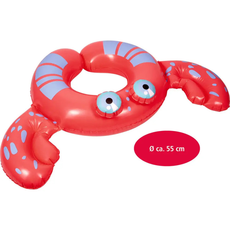 Roter Schwimmring in Krabbenform mit großen Augen und gepunkteten Scheren, ca. 55 cm Durchmesser. Roter Schwimmring in Krabbenform mit großen Augen und gepunkteten Scheren, ca. 55 cm Durchmesser.