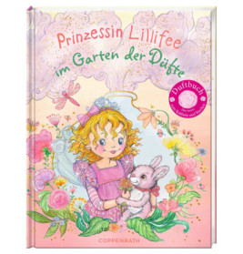 Buchcover: Prinzessin Lillifee umarmt im Blumengarten ein Kaninchen.