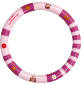 Ring mit rosa-weißen Streifen und Tier- sowie Blumenmotiven an den Seiten.