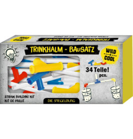 Trinkhalm-Bausatz: Bausatz mit 34 bunten Strohhalmen und Verbindern in einer Box.