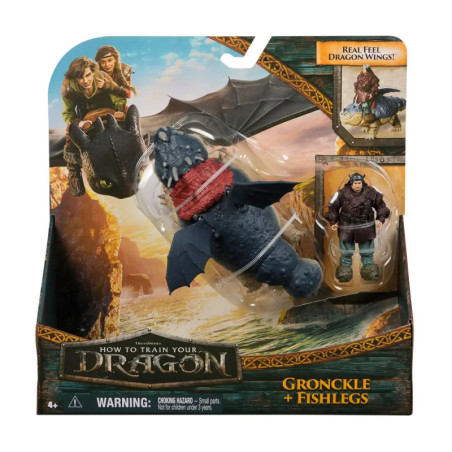 Dragons-Spielset mit Gronckle-Drache, Fishlegs-Figur und Verpackungsdesign.