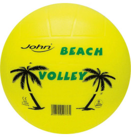 Gelber Beachvolleyball mit Palmenmotiv und dem Aufdruck John Beach Volley.