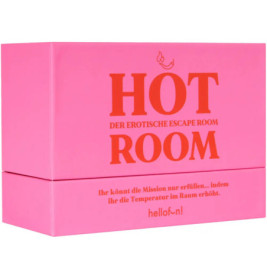 Rosa Box mit Aufschrift HOT ROOM, deutschem Text und Flamme über dem Wort HOT.