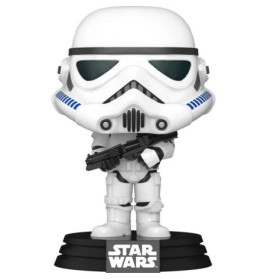 Funko Pop! Vinylfigur: Star Wars Sturmtruppler mit Blaster auf Star Wars Sockel.