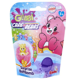 Bunte Glibbi Care Bears Badebombe mit pinkem Bären und Spielzeug, geeignet ab 3 Jahren.