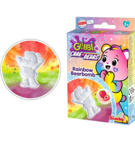 Bunte Verpackung einer Care Bears Rainbow Bearbomb Badebombe mit abgebildeter, bärenförmiger Badebombe.