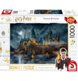 Schachtel eines 1000-Teile Harry Potter Puzzles mit Hogwarts und Harry, der seinen Zauberstab hält.