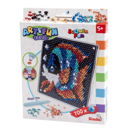 Kunst & Spaß Pailletten-Spaß: Bastelset mit buntem Fischmotiv aus Pailletten, geeignet für Kinder ab 5 Jahren.