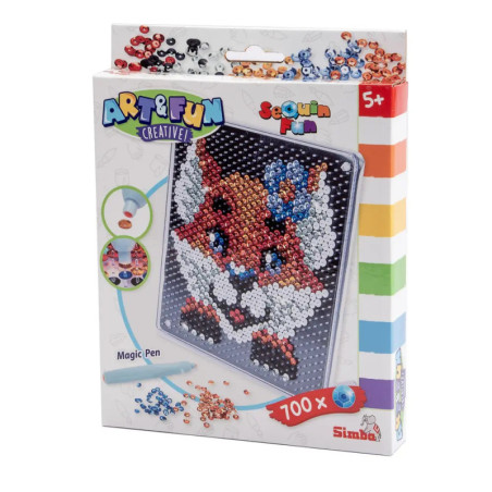 Pailletten-Art-Set mit Fuchs-Motiv, Aufschrift Art & Fun Creative!, inklusive Zauberstift und 700 Pailletten.