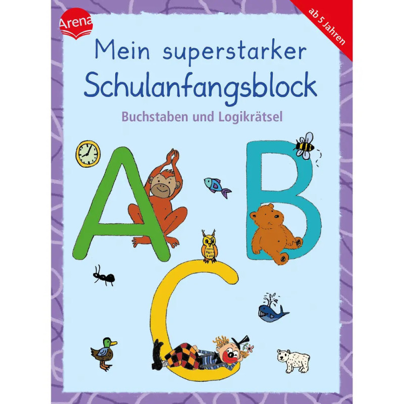 Buntes Deutsch-Arbeitsbuch mit großen A, B, C und Tieren, für Kinder ab 5 Jahren.