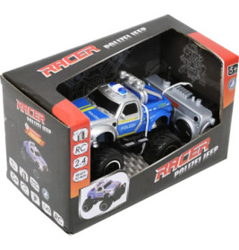 Spielzeug-Polizeimonstertruck in schwarz-roter Racer Polizei Keep Box, ab 5 Jahren geeignet.
