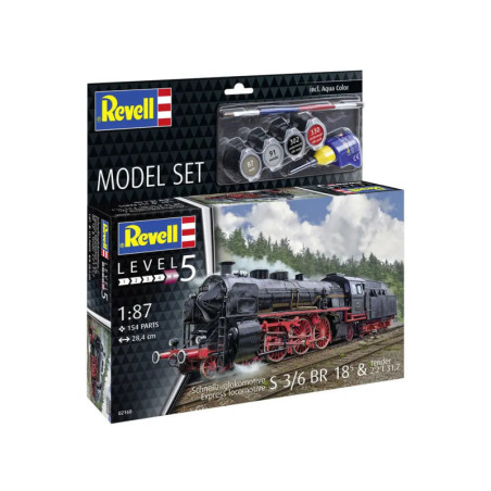 Revell-Modelset schwarze Dampflok, inklusive Farben und Pinsel, Schwierigkeitsgrad 5.