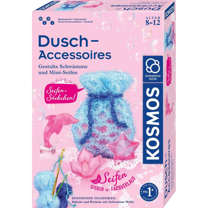 Kosmos Duschzubehör-Set in Blau und Pink für 8- bis 12-Jährige mit Schwämmen und Mini-Seifen. Kosmos Duschzubehör-Set in Blau und Pink für 8- bis 12-Jährige mit Schwämmen und Mini-Seifen.