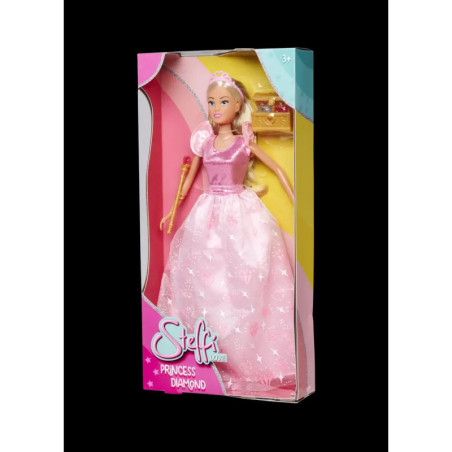 Blonde Puppe im pinken Prinzessinnenkleid mit Tiara in einer Verpackung Steffi Love Princess Diamond.