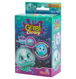 Glibbi Glowy Schleim-Set mit niedlicher Qualle und farbenfroher, sprudelnder Verpackung.