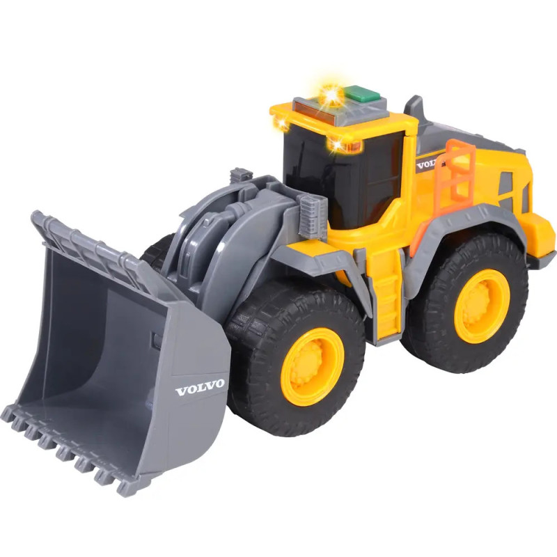Ein Spielzeugtraktor mit Schaufel.