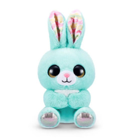 Mintgrüner Plüschhase mit silbernen Füßen, großen schwarzen Augen und rosa gemusterten Ohreninnenseiten.