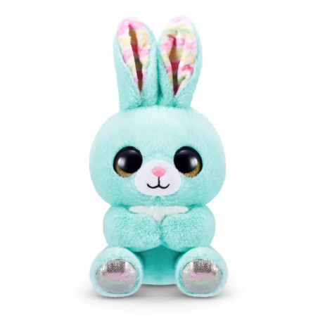 Mintgrüner Plüschhase mit silbernen Füßen, großen schwarzen Augen und rosa gemusterten Ohreninnenseiten.