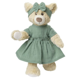 Puppenkleid aus 100 % Bio-Baumwolle mit Rüschen und Haarband, salbeigrün, 2-teilig, Gr. 28-35 cm