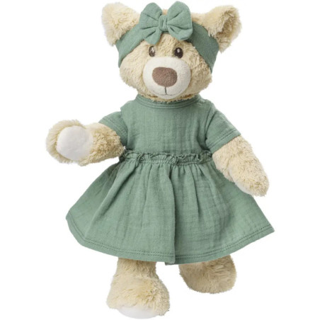 Puppenkleid aus 100 % Bio-Baumwolle mit Rüschen und Haarband, salbeigrün, 2-teilig, Gr. 28-35 cm