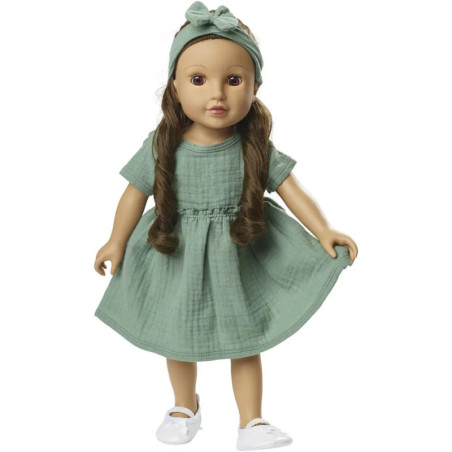 Puppenkleid aus 100 % Bio-Baumwolle mit Rüschen und Haarband, salbeigrün, 2-teilig, Gr. 28-35 cm