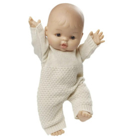 Puppen-Strickstrampler aus 100 % Bio-Baumwolle, ecru, Gr. 35-45 cm