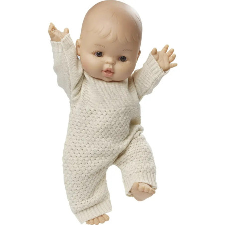 Puppen-Strickstrampler aus 100 % Bio-Baumwolle, ecru, Gr. 35-45 cm