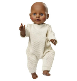 Puppen-Strickstrampler aus 100 % Bio-Baumwolle, ecru, Gr. 35-45 cm