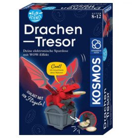 Drachen-Tresor: Elektronisches Sparschwein mit rotem Drachen und Schatztruhe, für Kinder von 8-12 Jahren.