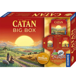 Catan Big Box Verpackung mit Sonnenuntergang über Feldern und mehreren abgebildeten Erweiterungen.