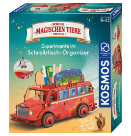 Bunte Bastelset-Box in Busform zum Schreibtisch-Organizer, Thema Schule der magischen Tiere.