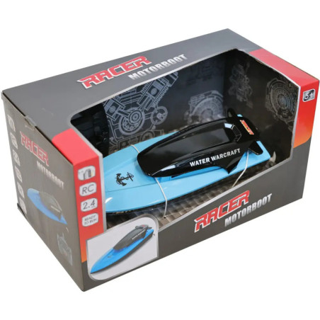 Blau-schwarzes Spielzeug-Motorboot Water Warcraft in Box Racer Motorboot.