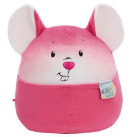 Plüschige rosa Maus mit großen Ohren, gesticktem Gesicht und Schildchen CHILL NAP.