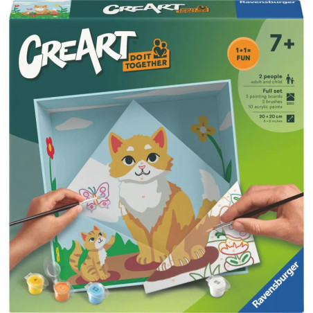 Malset mit Katzenmotiv, zwei malende Hände, ab 7 Jahren, von Ravensburger.