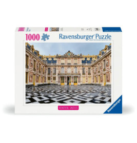 1000-teiliges Ravensburger Puzzle mit Foto eines prunkvollen europäischen Schlossinnenhofs.