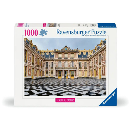 1000-teiliges Ravensburger Puzzle mit Foto eines prunkvollen europäischen Schlossinnenhofs.