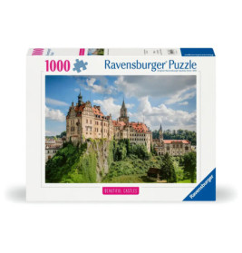 1000-teiliges Ravensburger Puzzle mit malerischer Burg auf Hügel unter teils bewölktem Himmel.