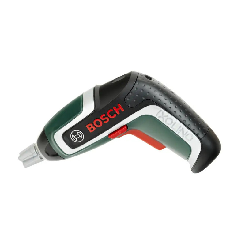 Bosch IXO Lino Akkuschrauber mit schwarz-grün-rotem Griff, Seitenansicht.